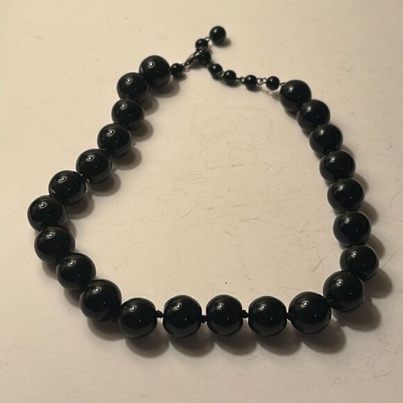 Vintage Black Round Glass Bead statement Necklace with knot string - Picture 1 of 3